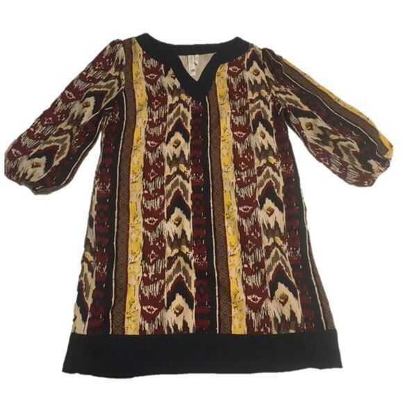 Pink Owl dress Womens Medium Brown mix print shift lined Abstract Graphic - Picture 1 of 7